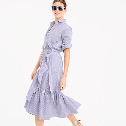 J.Crew Ruffle wrap skirt in shirting stripe