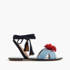 J.Crew Lace-up suede sandals with pom-pom