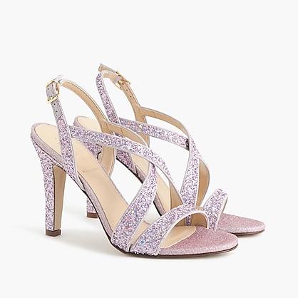 J.Crew Crisscross strappy heels (105mm) in glitter
