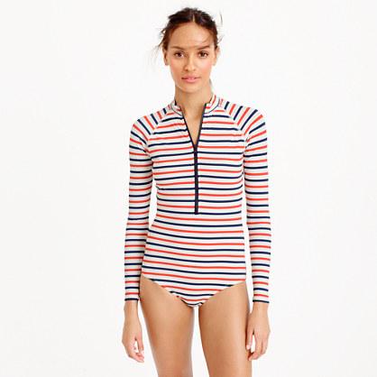 J.Crew Long-sleeve one-piece swimsuit in multistripe