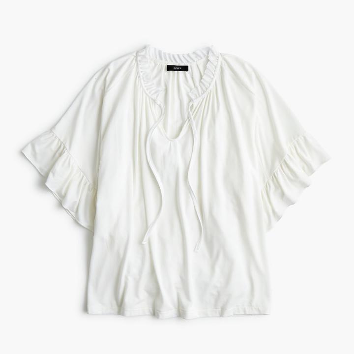 J.Crew Ruffle-trimmed tie-neck T-shirt