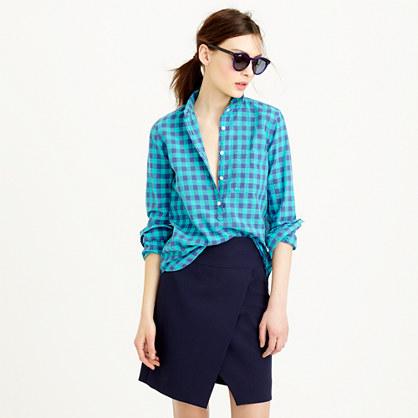 J.Crew Caribbean blue gingham popover