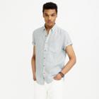 J.Crew Short-sleeve shirt in ticking-striped Irish linen