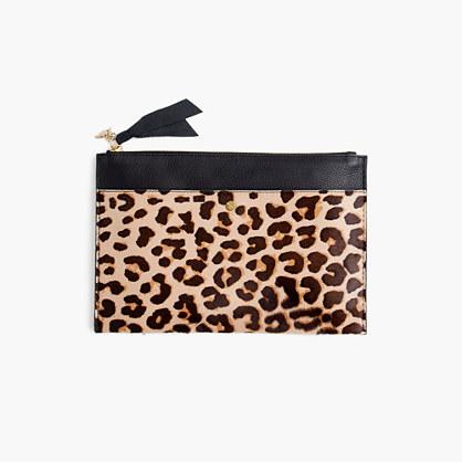 J.Crew Large pouch in haircalf and leather