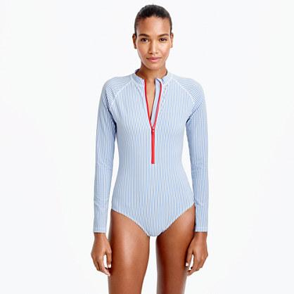J.Crew Long torso long-sleeve one-piece swimsuit in seersucker