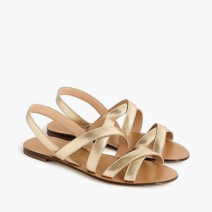 J.Crew Cross-strap sandals in metallic gold leather