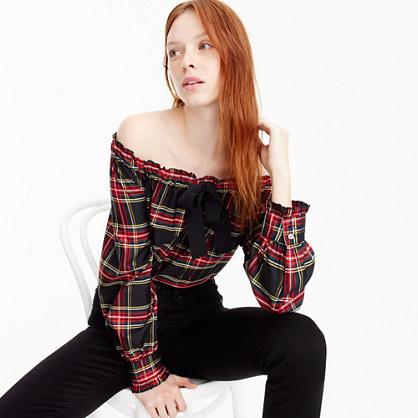 J.Crew Off-the-shoulder top in stewart plaid