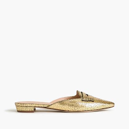 J.Crew Crackled metallic loafer mules