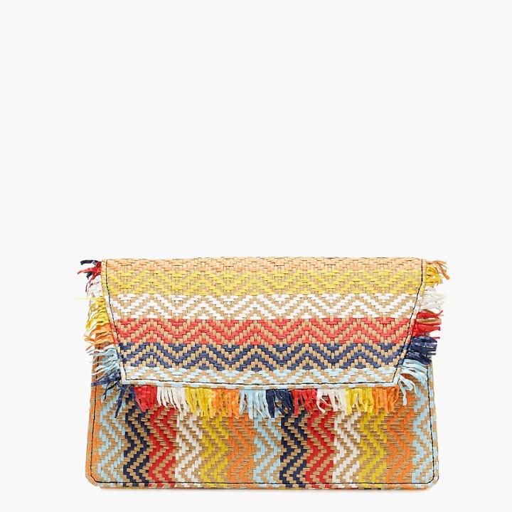 J.Crew Convertible raffia envelope clutch in rainbow stripes