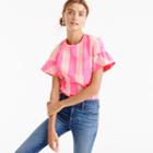 J.Crew Ruffle-sleeve top in neon buffalo check