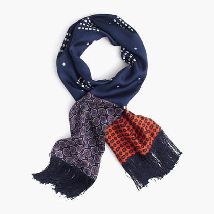 J.Crew Lightweight silk scarf in printed navy patchwork