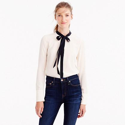 J.Crew Petite contrast tie-front silk top