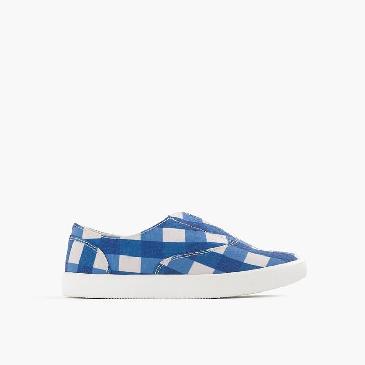J.Crew Girls' elastic slide sneakers in gingham