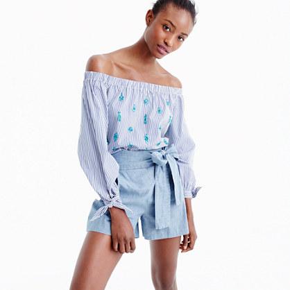 J.Crew Embellished off-the-shoulder striped top