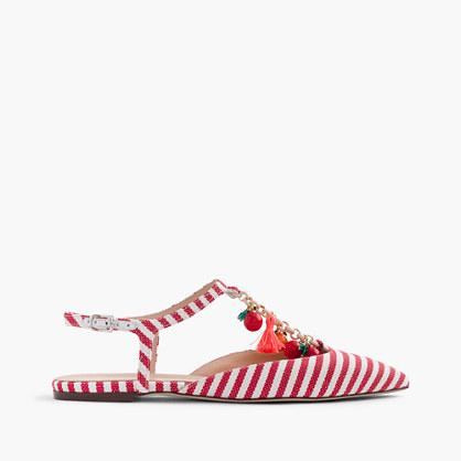 J.Crew Striped pointed-toe flats with chain link