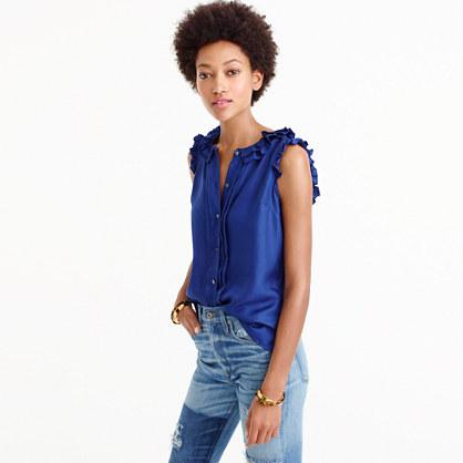 J.Crew Tall silk pleated ruffle top