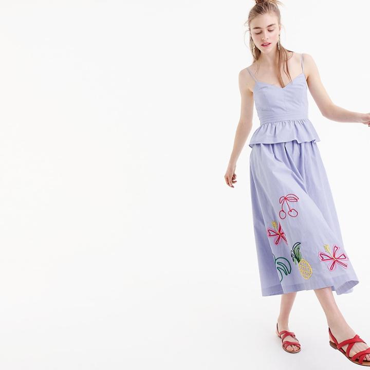 J.Crew Embroidered tropical skirt in cotton oxford