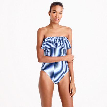 J.Crew Ruffle bandeau one-piece swimsuit in Italian seersucker
