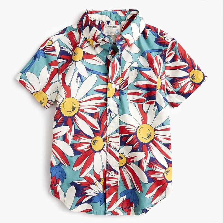 J.Crew Boys' short-sleeve Secret Wash shirt in crazy daisy