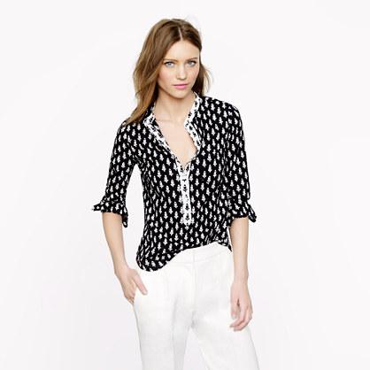 J.Crew Collarless shirt in thistle print