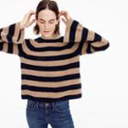 J.Crew Ruffle-sleeve crewneck in striped everyday cashmere