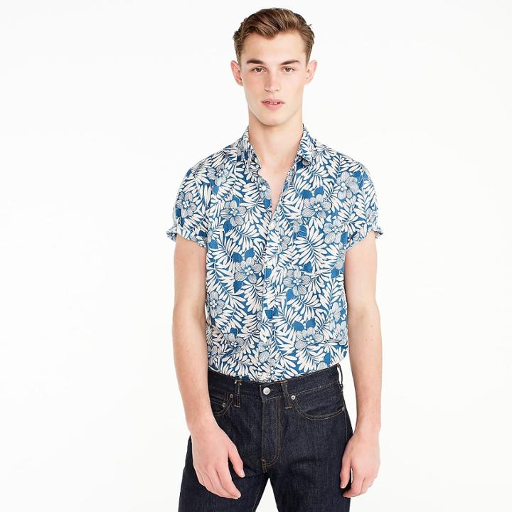 J.Crew Short-sleeve stretch Secret Wash shirt in fern print