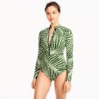 J.Crew Long-torso long-sleeve one-piece swimsuit in palm leaf print