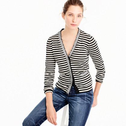 J.Crew Striped Harlow cardigan sweater with tweed trim