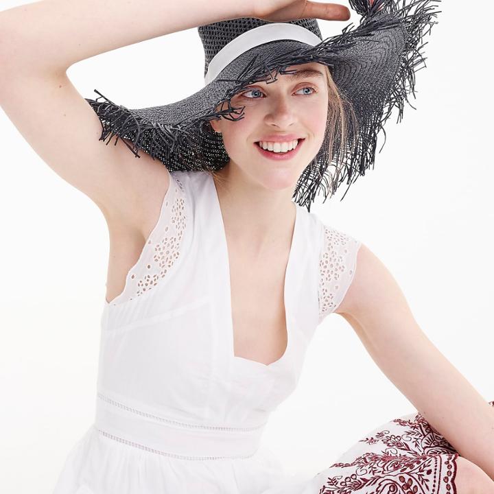 J.Crew Wide brim straw hat with fringe