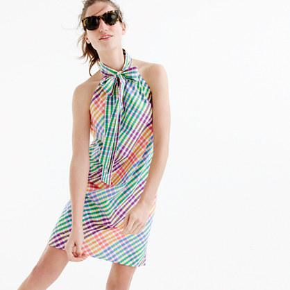 J.Crew Petite tie-neck dress in rainbow gingham