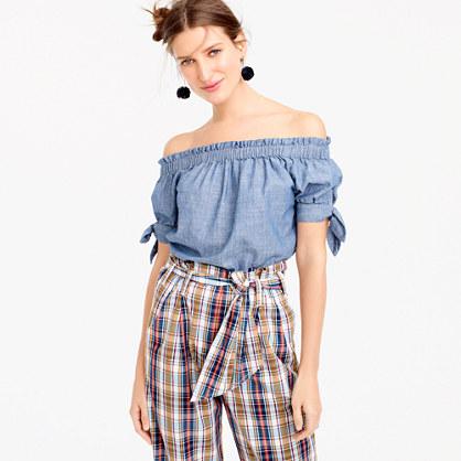 J.Crew Petite off-the-shoulder top in chambray