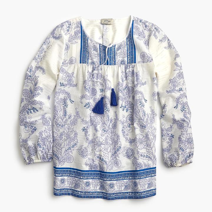 J.Crew Point Sur tassle tunic in sparkle block print