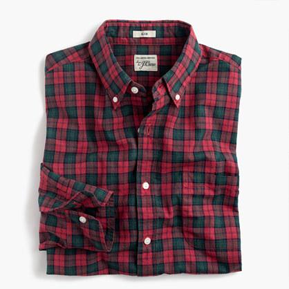 J.Crew Secret Wash shirt in red-and-green tartan heather poplin