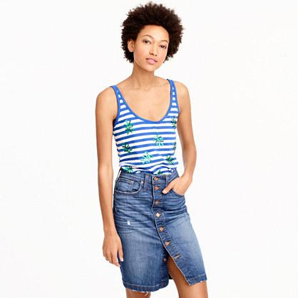 J.Crew Striped tank in sequin palm trees