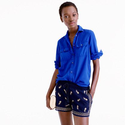 J.Crew Embroidered short in gauzy cotton