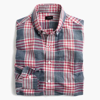 J.Crew Slim end-on-end cotton-linen shirt in red plaid