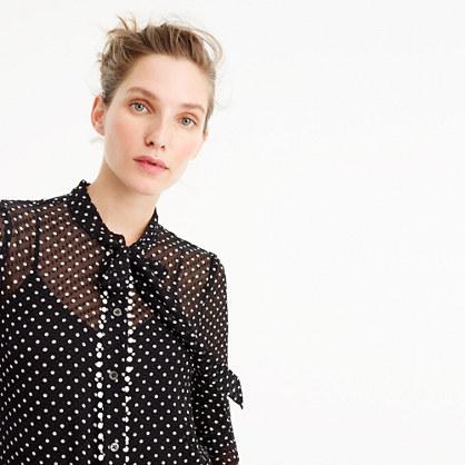 J.Crew Textured tie-neck top in polka dot