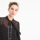 J.Crew Textured tie-neck top in polka dot