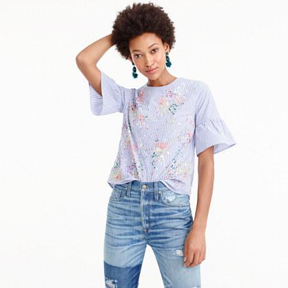 J.Crew Collection embellished button-back bell-sleeve top