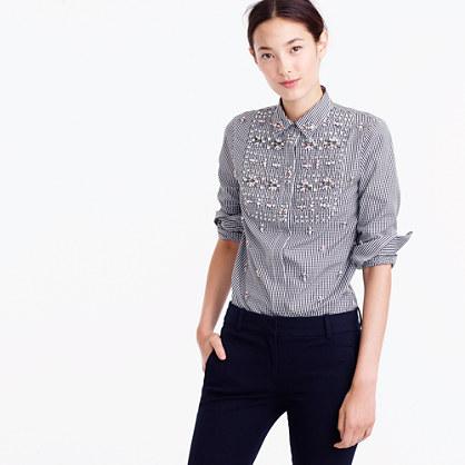 J.Crew Collection Thomas Mason® for J. Crew embellished gingham button-up shirt