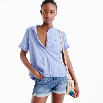 J.Crew Striped popover with ruffle trim