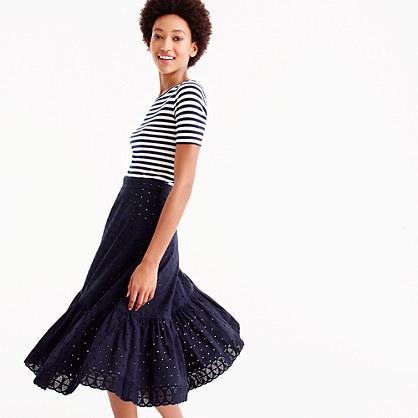 J.Crew Petite tiered midi skirt in eyelet poplin