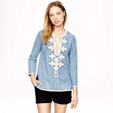 J.Crew Embroidered tunic in chambray