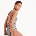 J.Crew Lace-up back one-piece swimsuit in matte gingham