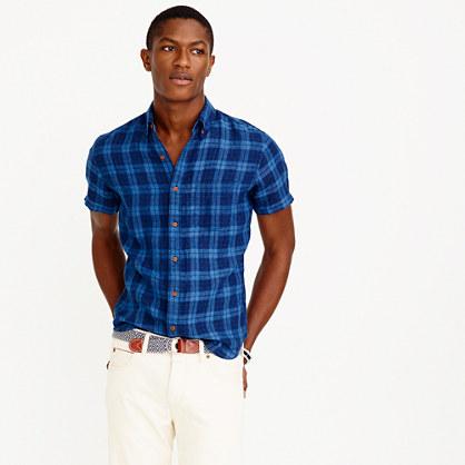 J.Crew Short-sleeve Irish linen shirt in indigo plaid
