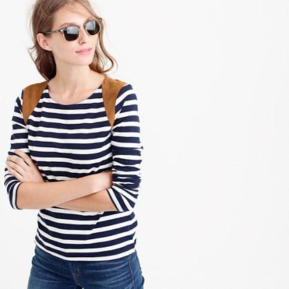 J.Crew Striped suede-shoulder T-shirt