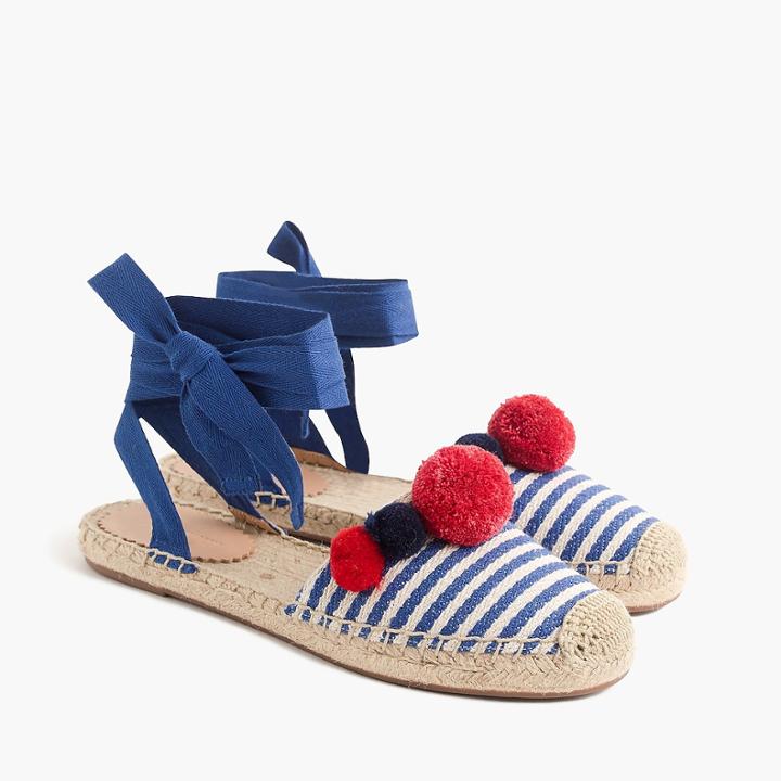 J.Crew Ankle-wrap espadrilles with pom-poms