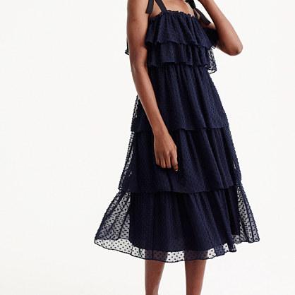 J.Crew Petite tiered tie-shoulder dress in clip-dot