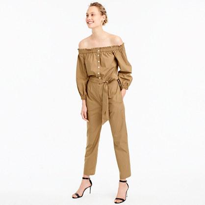 J.Crew Off-the-shoulder khaki jumpsuit
