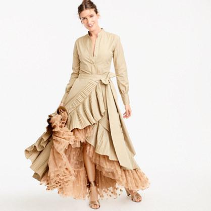 J.Crew Collection ruffle skirt in dark stone with floating dot tulle underlay
